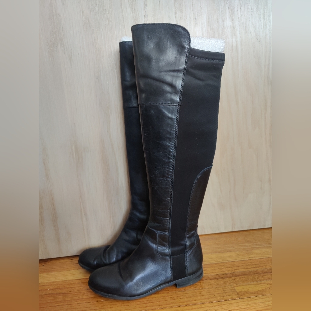 Franco Sarto Motor Black Over the Knees stretch boots size 7.5 mint condition